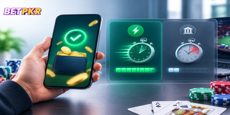 A side-by-side comparison chart illustrating payout speeds between different online casino platforms.